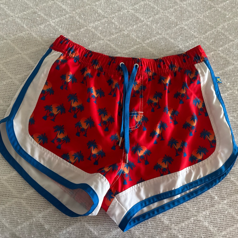 Andrew Christian Red Palm Tree Print Swim Trunks Size Large